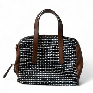 Fossil Sydney Satchel PVC/Polyurethane Handbag Crossbody Purse Black White Keys